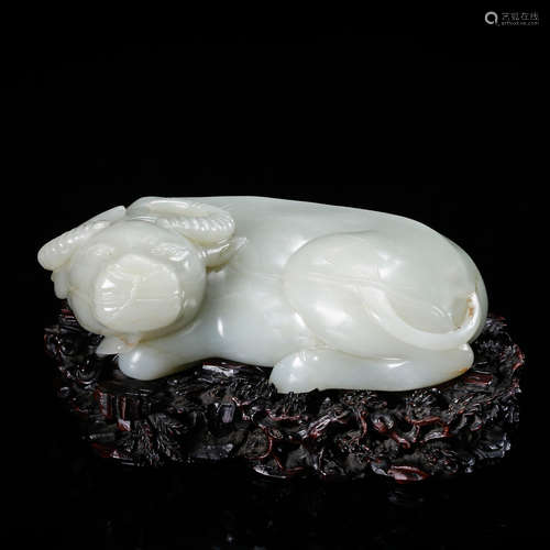 CHINESE JADE CARVED RECUMBENT WATER BUFFALO