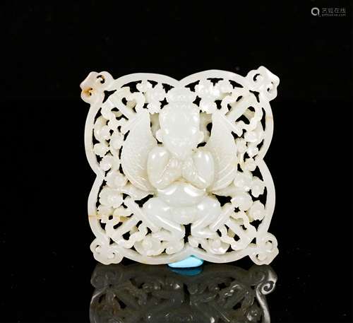 CHINESE YUAN DYNASTY WHITE JADE PLAQUE WITH GARUDA