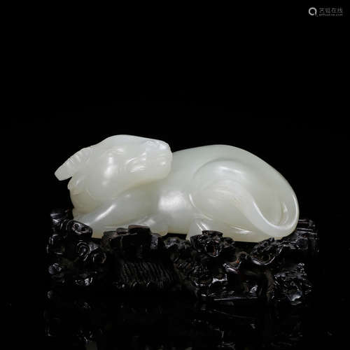 CHINESE WHITE JADE RECUMBENT OX