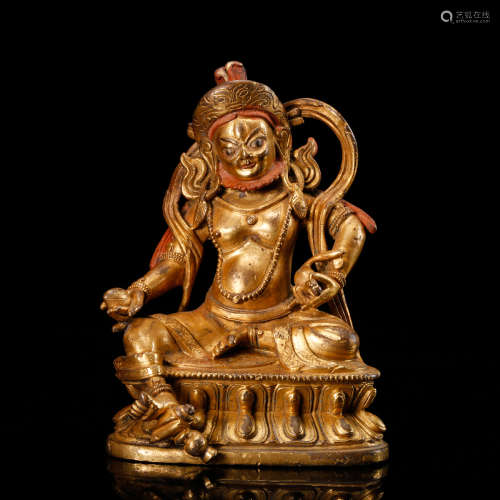 CHINESE GILT BRONZE SEATED GUARDIAN