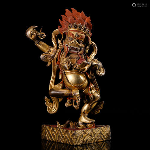 CHINESE GILT BRONZE MAHAKALA