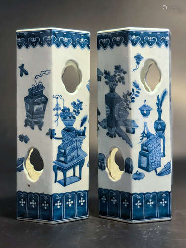 CHINESE BLUE AND WHITE PORCELAIN HAT STANDS