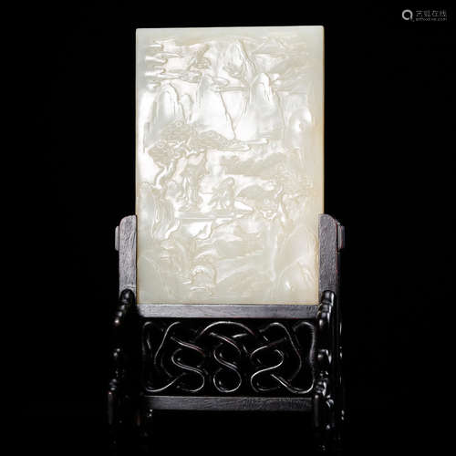 CHINESE WHITE JADE TABLE SCREEN