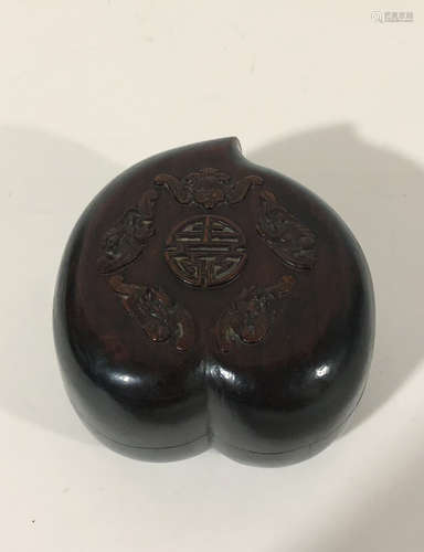 CHINESE QING DYNASTY ROSEWOOD PEACH COVER BOX