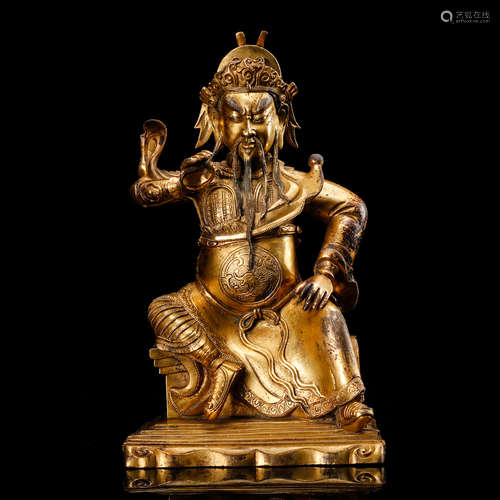 CHINESE GILT BRONZE FIGURE OF GUANDI