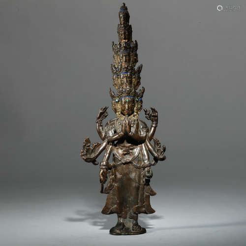 CHINESE  LARGE TIBET BRASS FIGURE OF AVALOK