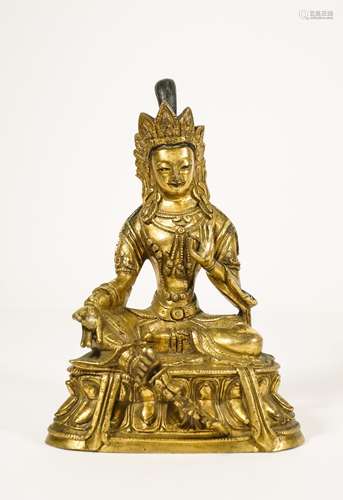 CHINESE QING DYNASTY GILT BRONZE SEATED BUDDHA