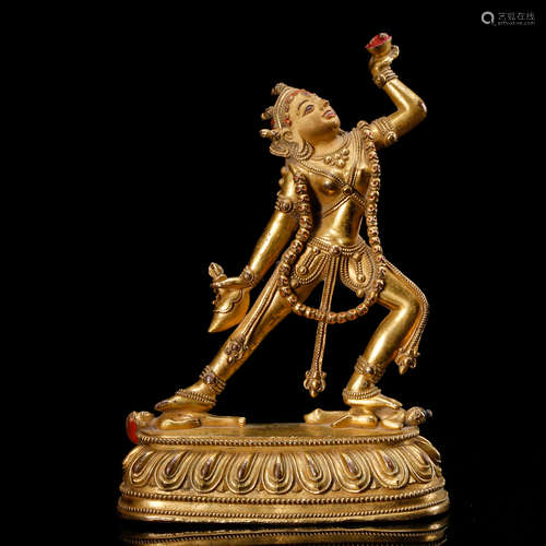 CHINESE GILT BRONZE FIGURE OF DAKINI