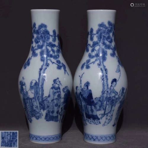 PAIR BLUE AND WHITE OLIVE SHAPED VASES