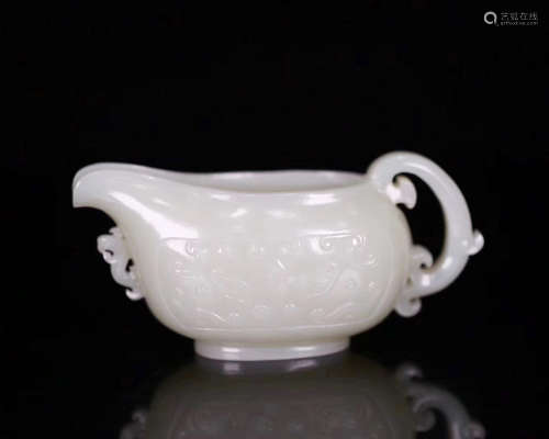 A HETIAN WHITE JADE CARVED SINGLE-EAR CUP