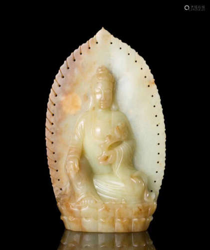 A HETIAN JADE CARVED GUANYIN STATUE