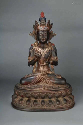 BRONZE PAINTING GUANYIN FIGURE