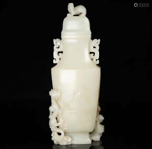 A HETIAN ZILIAO JADE CARVED BOTTLE VASE