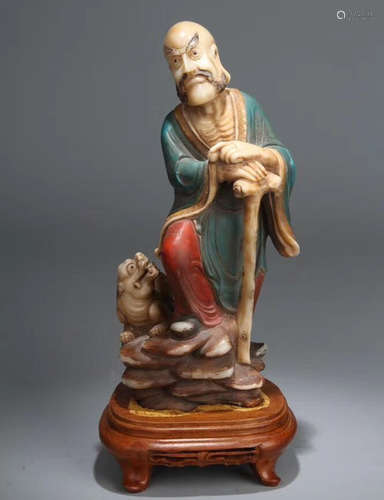 A COLOR SOAPSTONE LUOHAN FIGURE STATUE