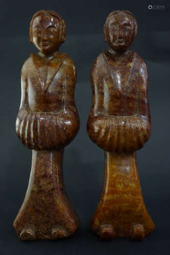 A PAIR OF GU JADE JADE MAIDS