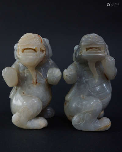 A PAIR OF GU JADE JADE BEARS