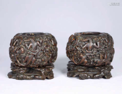 PAIR CHENXIANG WOOD DRAGON PATTERN WASHERS