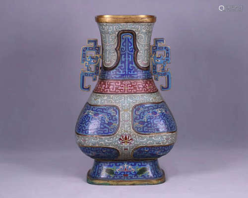 A BRONZE CLOISONNE DOUBLE-EAR ZUN VASE