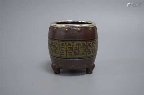 CHINESE PORCELAIN BROWN GLAZE DRUM SHAPED CENSER SONG DYNASTY