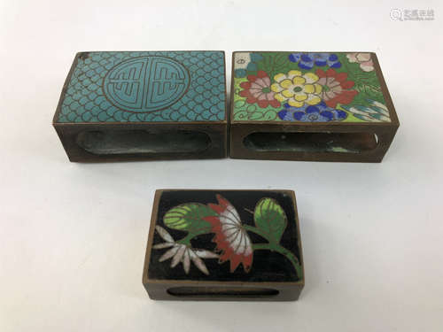 ESTATE THREE CHINESE CLOISONNE MATCH BOXES NO RESERVE