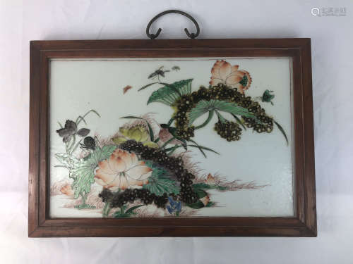 CHINESE PORCELAIN FAMILLE ROSE LOTUS PLAQUE