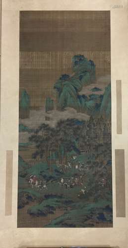 FRAMED CHINESE SCROLL PAINTING OF MOUNTAIN VIEWS