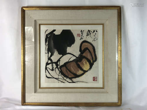 FRAMED CHINESE SCROLL PAINTING OF MELON