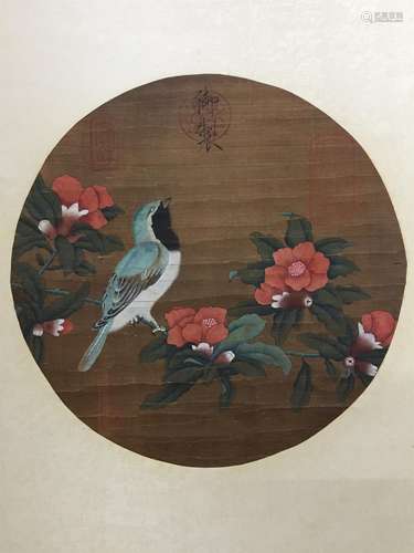 CHINESE ROUND FAN PAINTING OF BIRD AND FLOWER