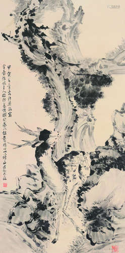 李石君（1867～1933） 1914年作 苍松麋鹿图 立轴 纸本