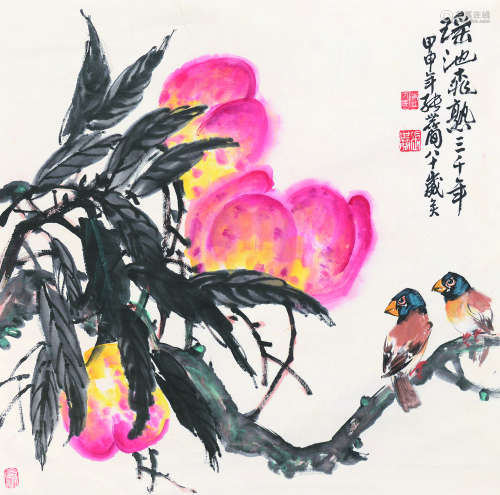 张世简（1926～2009） 2004年作 瑶池桃熟三千年 软片 设色纸本