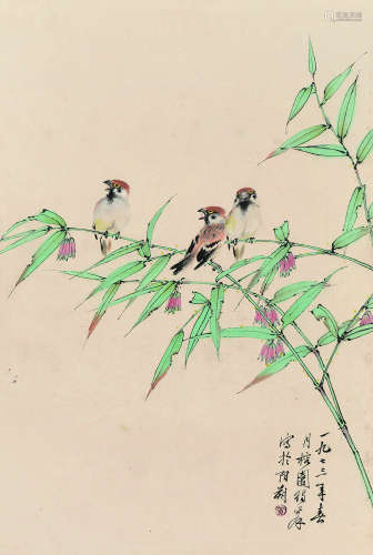 黄独峰（1913～1998） 2017年作 竹枝鸣禽 镜片 设色纸本