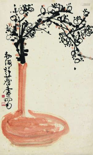 许麟庐（1916～2011） 梅花 立轴 设色纸本
