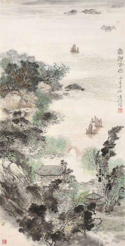 刘达江（b.1928） 1998年作 蠡湖春色 软片 设色纸本