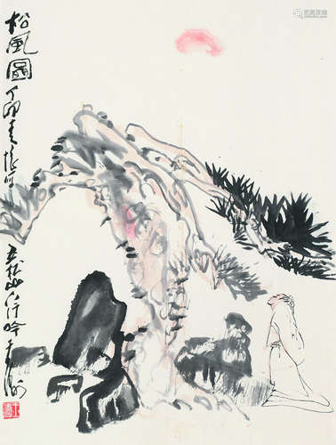 王涛（b.1943） 1987年作 松风图 立轴 设色纸本