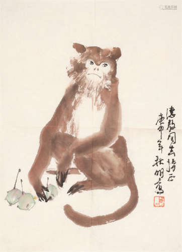 王明明（b.1952） 1980年作 猴趣图 软片 设色纸本