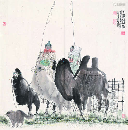 吴团良（b.1952） 2000年作 大漠驼旅 软片 设色纸本