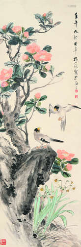 孔小瑜（1899～1984） 1942年作 花鸟 立轴 设色纸本