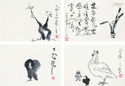丁衍庸（1902～1978） 1975年作 花鸟小品 镜片 纸本