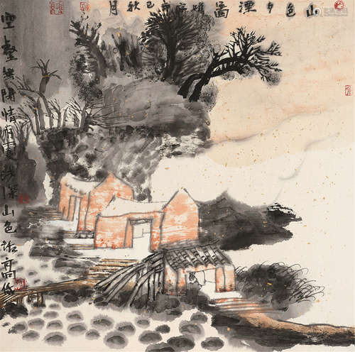 姚鸣京（b.1959） 2001年作 山色夕湮图 软片 设色纸本