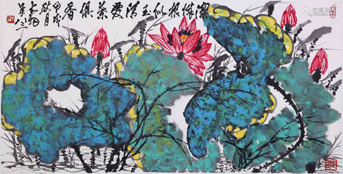 CHINESE SCROLL PAINTING OF LOTUS