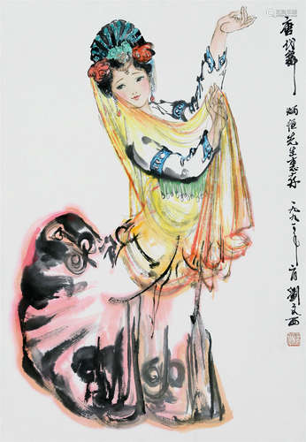 CHINESE SCROLL PAINTING OF DANCING BEAUTY