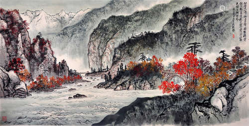 CHINESE SCROLL PAINTING OF MOUNTAIN VIEWS