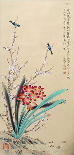 CHINESE SCROLL PAINTING OF BIRDS AND FLOWER