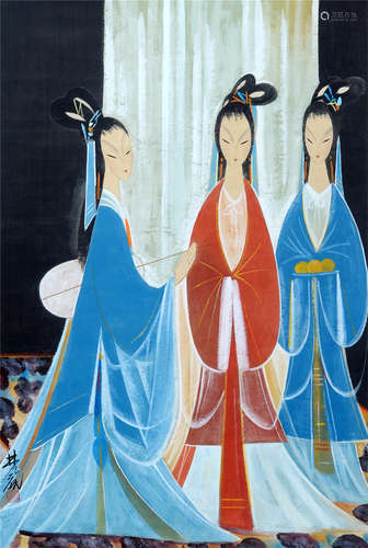 CHINESE SCROLL PAINTING OF THREE BEAUTIES