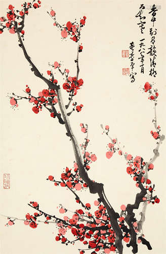 CHINESE SCROLL PAINTING OF PLUM BLOSSOMMING