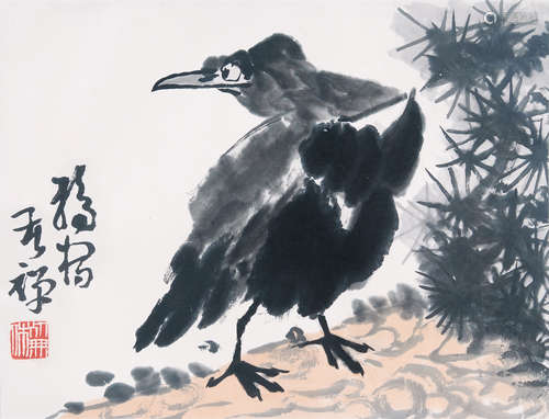 CHINESE SCROLL PAINTING OF BIRD ON PINE