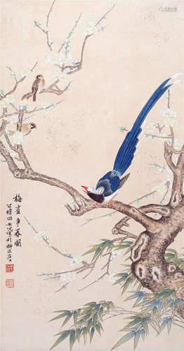 CHINESE SCROLL PAINTING OF BIRD ON TREE