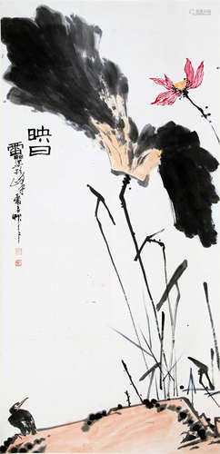 CHINESE SCROLL PAINTING OF BIRD AND LOTUS