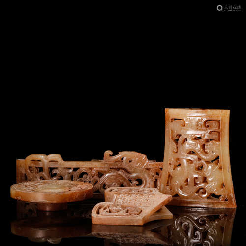 CHINESE SET OF 4 JADE SWORD FITTINGS