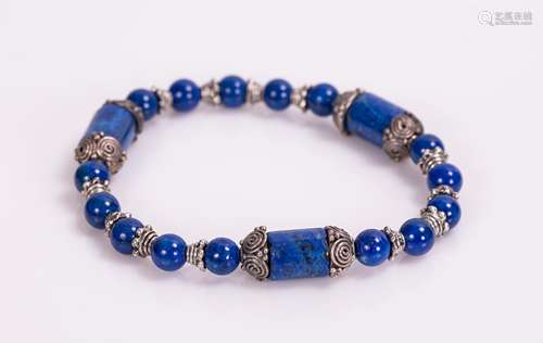 CHINESE SILVER AND LAPIS LAZULI BRACELET